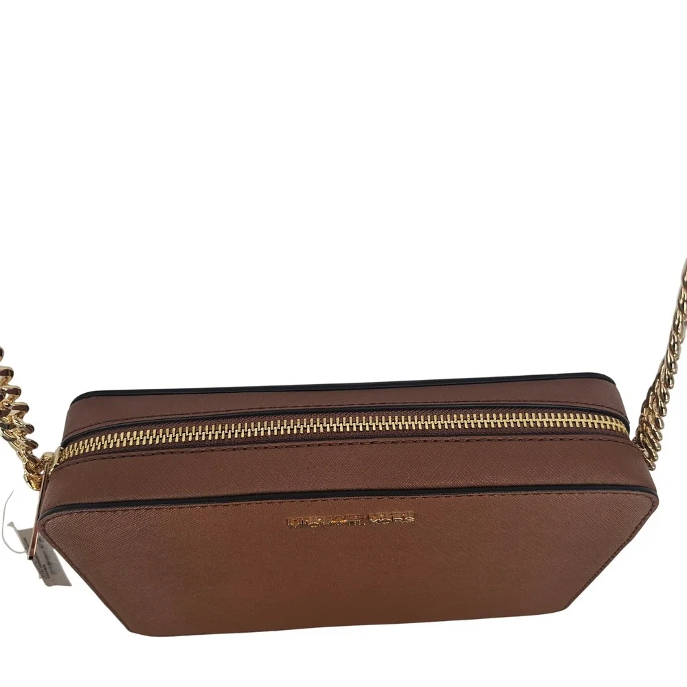 Michael Kors Jet Set Large East West Crossbody Bag Brown Saffiano Leather Gold